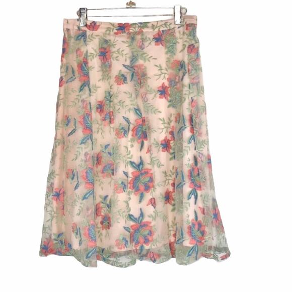 Nanette Lepore NWT Embroidered Pink & Blue Lace Floral Full A-line Skirt 2 - Picture 4 of 7